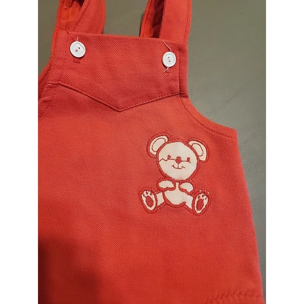 Vtg Carters Overall‎ Shorts Romper 9 Month Teddy Bear Red White
